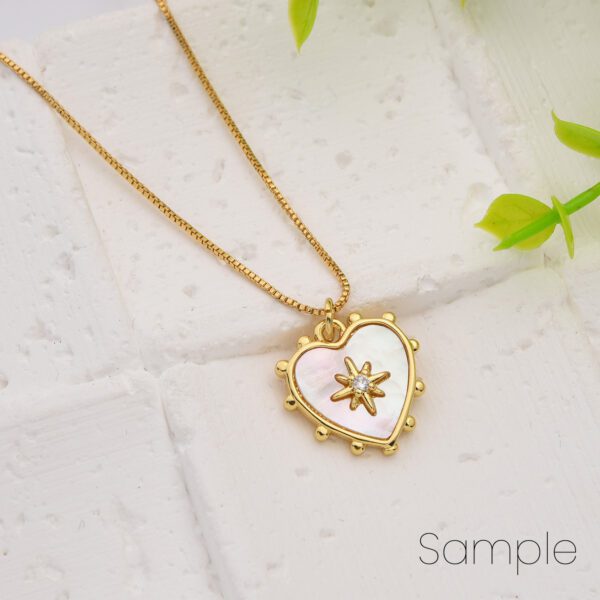 Dainty Heart Star Pearl Charm, Gold Filled MOP Heart Pendant Pave CZ Celestial Sunburst Pendant Jewelry Making, CP2198