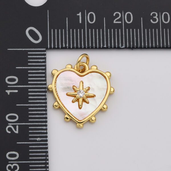 Dainty Heart Star Pearl Charm, Gold Filled MOP Heart Pendant Pave CZ Celestial Sunburst Pendant Jewelry Making, CP2198 - Image 5