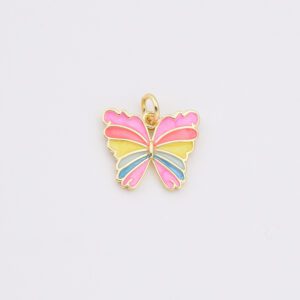 Colorful Rainbow Enamel Butterfly Charm, Gold Filled Monarch Butterfly Pendant for Necklace Bracelets Earring Jewelry Making Supply, CP2202