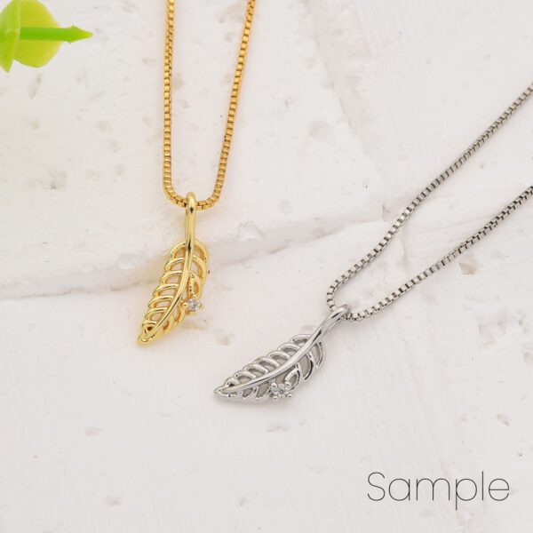 Gold Feather Charm Pendant, CZ Micro Pave Feather/Leaf charms, 17X6MM I CP386