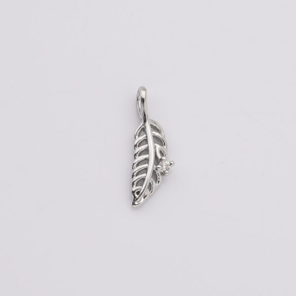 Gold Feather Charm Pendant, CZ Micro Pave Feather/Leaf charms, 17X6MM I CP386 - Image 5