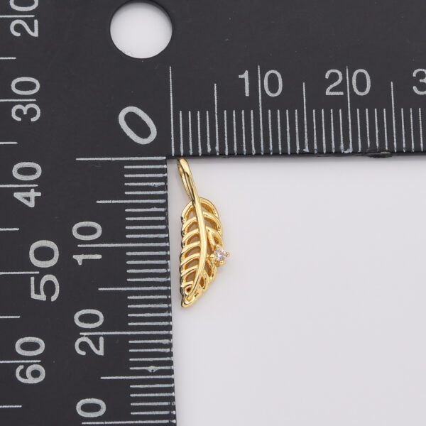 Gold Feather Charm Pendant, CZ Micro Pave Feather/Leaf charms, 17X6MM I CP386 - Image 6