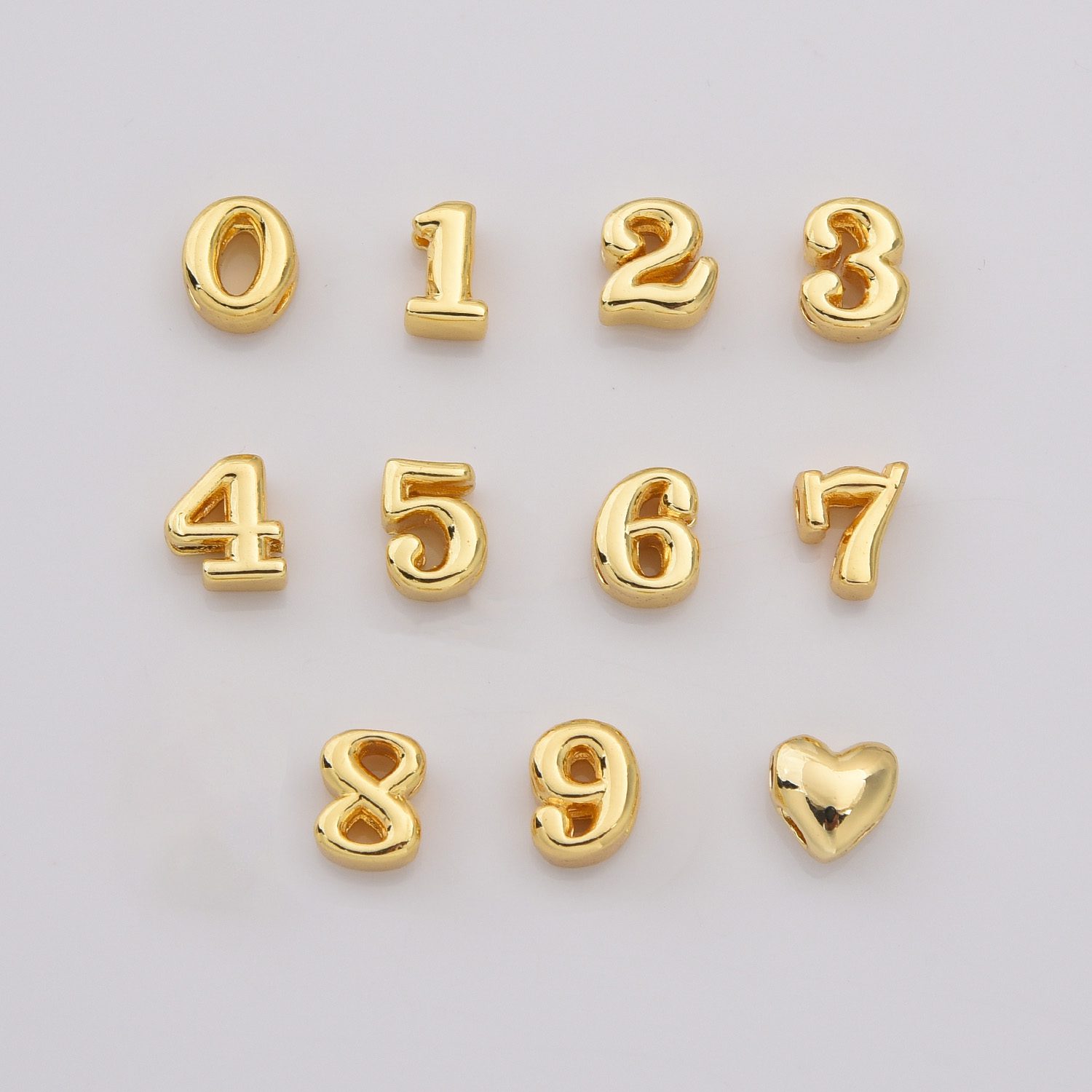 Gold Filled Balloon Number Beads 0–9 with Heart, DIY Jewelry Making Charms, Chunky Metallic Number Beads for Bracelets & Necklaces, BD175