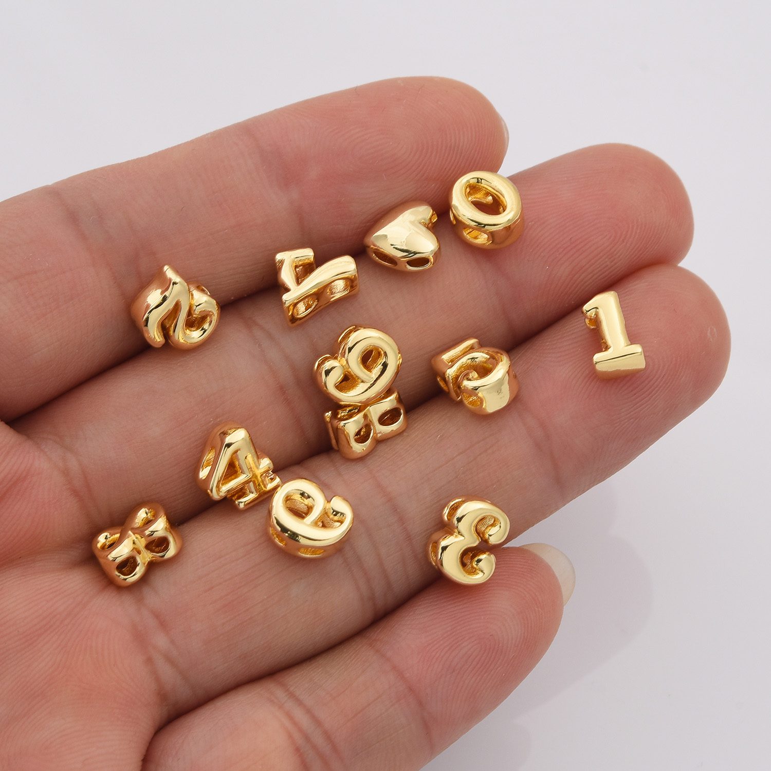 Gold Filled Balloon Number Beads 0–9 with Heart, DIY Jewelry Making Charms, Chunky Metallic Number Beads for Bracelets & Necklaces, BD175 - Image 2