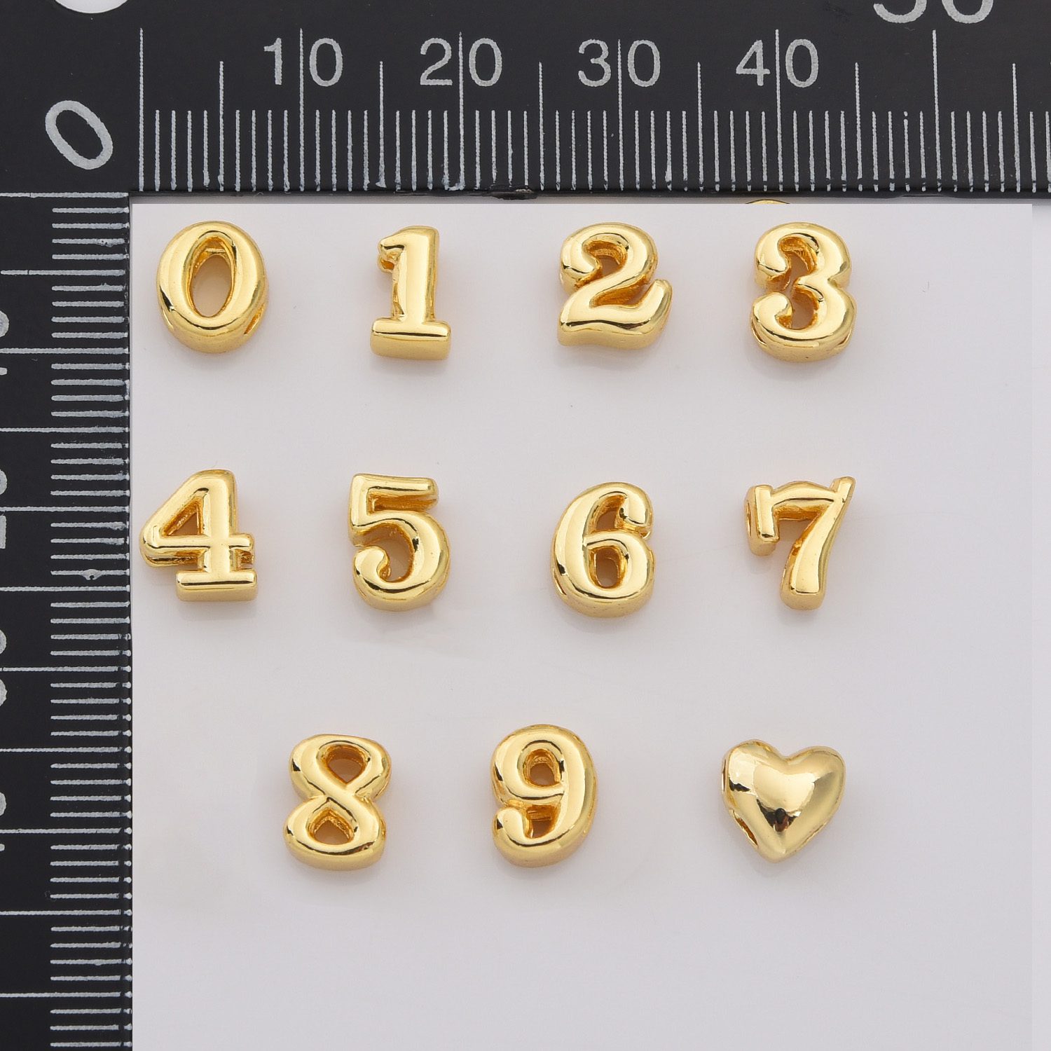 Gold Filled Balloon Number Beads 0–9 with Heart, DIY Jewelry Making Charms, Chunky Metallic Number Beads for Bracelets & Necklaces, BD175 - Image 3