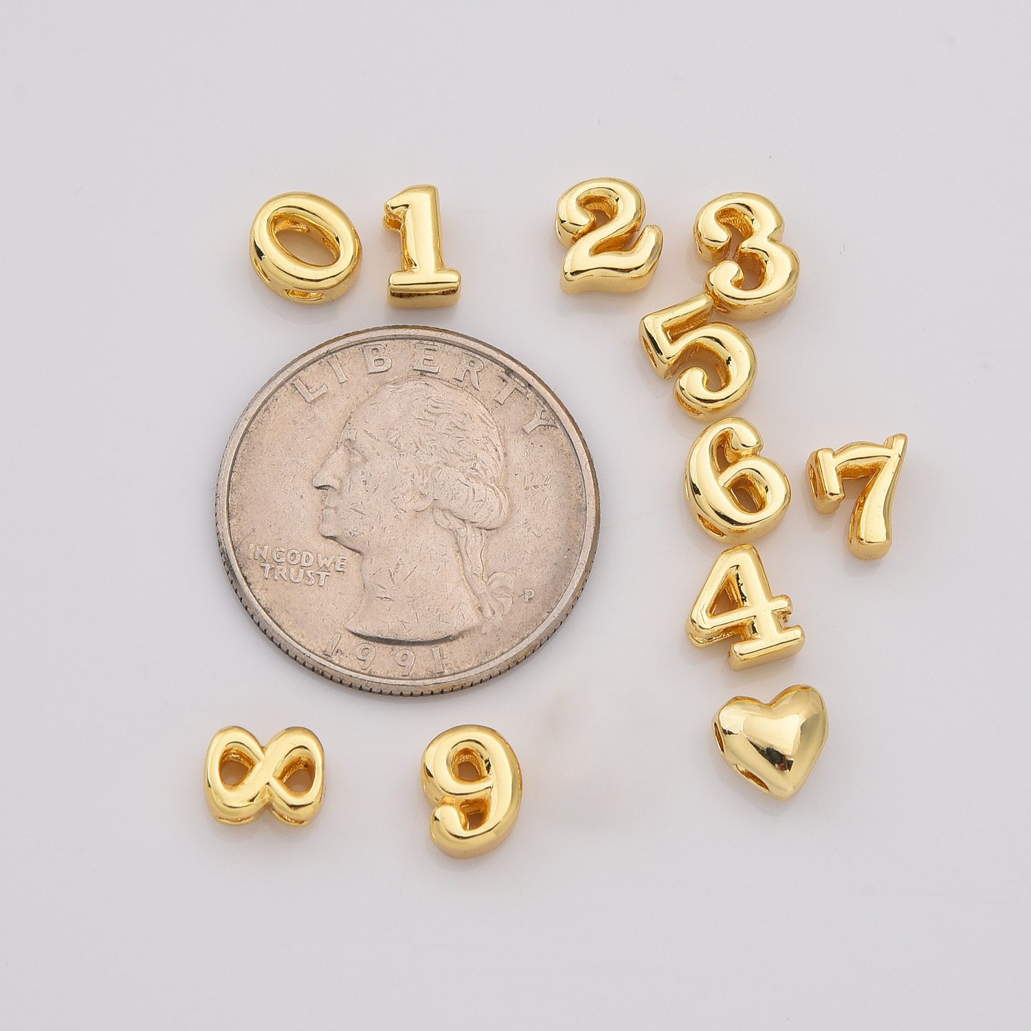 Gold Filled Balloon Number Beads 0–9 with Heart, DIY Jewelry Making Charms, Chunky Metallic Number Beads for Bracelets & Necklaces, BD175 - Image 4