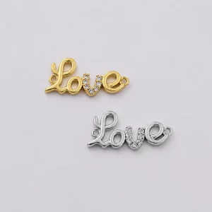 Gold Filled Love Connector Charm with Pave CZ, Script Word Pendant for DIY Jewelry Making, Bracelet Necklace Connector Supply, CN491