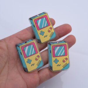 Retro Game Console Charm, 90s Handheld Acrylic Keychain, Yellow Gamer Accessory, Nostalgic Arcade Style Bag or Planner Charm, CP2212