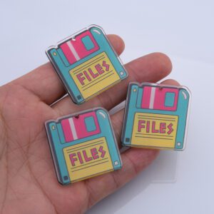 Retro Floppy Disk Charm, 90s 'Files' Acrylic Keychain, Vintage Computer Accessory, Geeky Tech Bag or Planner Charm, CP2213