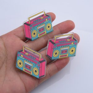 Retro Boombox Charm, 80s Cassette Player Acrylic Keychain, Neon Music Accessory, Vintage Radio Bag or Planner Charm, CP2215