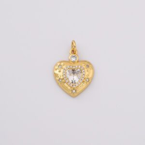 Gold Filled Heart Charm Pendant, CZ Center with Star Accents, Sparkly Love Jewelry for Necklaces Bracelets DIY Jewelry Making Supply, CP2220