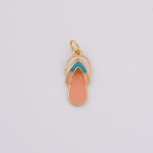 Gold Filled Flip Flop Charm, Enamel Beach Sandal Pendant, Summer Vacation Jewelry Making Supply, 21x8mm, CP2222