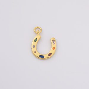 Gold Filled Horseshoe Charm, Lucky Horseshoe Rainbow Gemstone Pendant for Necklace Bracelet Earrings Jewelry Making Supply, CP2225