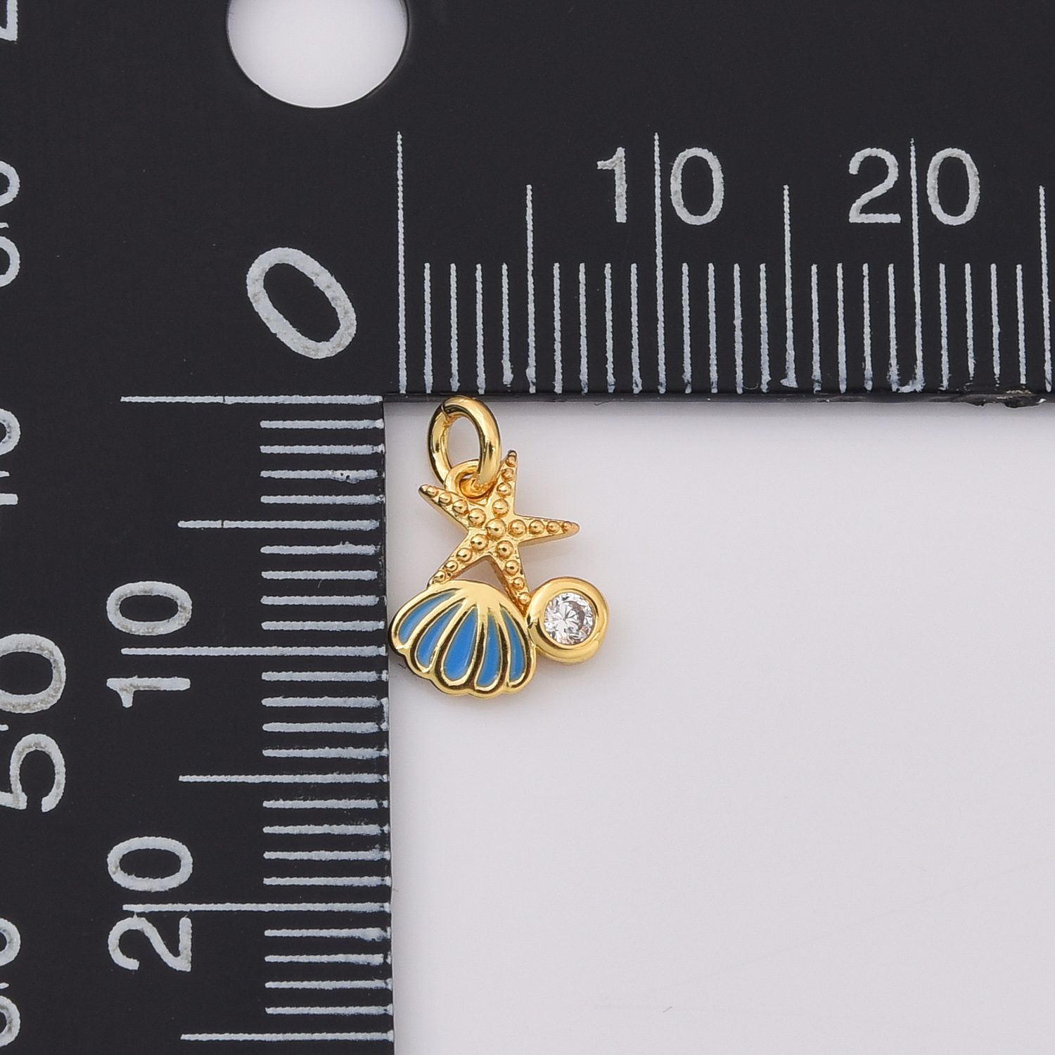 Gold Filled Starfish and Shell Charm, Dainty Ocean Beach Pendant with CZ Accent and Blue Enamel, Summer DIY Jewelry Making Supply, CP2231 - Image 3