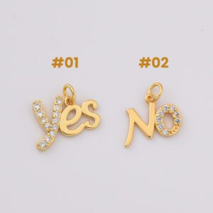 Gold Filled YES and NO Charms, Dainty Pave CZ Word Pendants for Necklace Bracelet, Fun Statement Jewelry Making Supply Set, CP2234