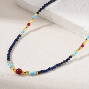 Ruby, Lapis Lazuli & Amazonite Beaded Necklace, Adjustable Gemstone Beaded Gold Filled Necklace, Gift for Her, NL018