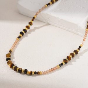 Tigers Eye Adjustable Beaded Necklace, Yellow Tigers Eye Gemstone Beaded Necklace in Gold Filled, Handcrafted Necklace, Gift for Her, NL019
