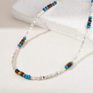 Tigers Eye Silver Beaded Necklace, Adjustable Gemstone Beaded, Gift for Her, NL021