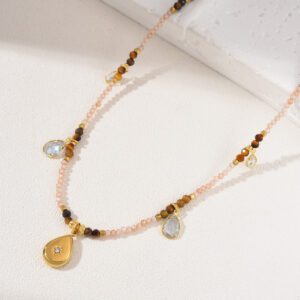 Teardrop Charm CZ Adjustable Beaded Necklace, Tourmaline Gemstone Beaded Necklace in Gold Filled, Handcrafted Necklace, Gift for Her, NL023