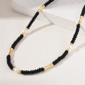 Natural Freshwater Pearl Necklace, Black Spinel Gemstone Beaded Necklace in Gold Filled, Handcrafted Necklace, Gift for Her, NL024