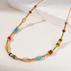 Colorful Mixed Gemstone Beaded Necklace in Gold Filled, Handcrafted Necklace, Protection Necklace, Gift for Her, Birthday Gift, NL028
