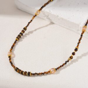 Tiger Eye Stone Beaded Necklace, Gemstone Bead Necklace in Gold Filled, Handcrafted Necklace, Gift for Her, Birthday Gift, NL029