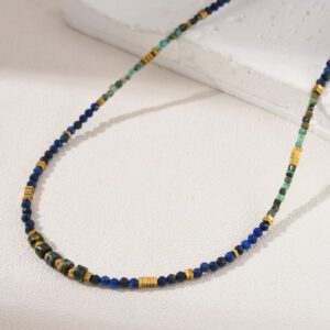 Lapis Lazuli Stone Beaded Necklace, Freshwater Pearl Gemstone Bead Necklace in Gold Filled, Handcrafted Necklace, Gift for Her, NL033