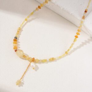 Pyrite Stone Beaded Necklace, Freshwater Pearl Gemstone Bead Necklace in Gold Filled, Bohemian Style Bead Stone Necklace, Gift for Her NL034