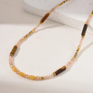 Peach Moonstone Beaded Necklace, Gemstone Bead Necklace in Gold Filled, Handcrafted Necklace, Gift for Her, Birthday Gift, NL036