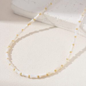Mother Of Pearl Choker Necklace, Bamboo Shell Pearl Bead Necklace in Gold Filled, Adjustable Beaded Necklace, Handcrafted Necklace, NL041