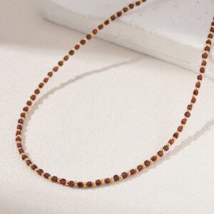Garnet Cube Stone Beaded Necklace, Gemstone Bead Necklace in Gold Filled, Adjustable Heart Beaded Necklace, Handcrafted Necklace, NL047