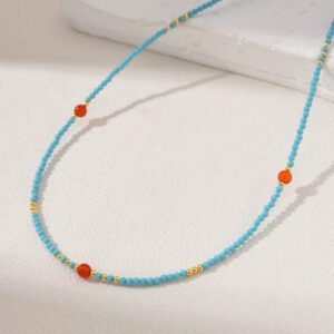 Carnelian Stone Beaded Necklace, Gemstone Bead Necklace in Gold Filled, Adjustable Beaded Necklace, Handcrafted Necklace, NL048