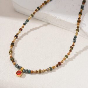 African Turquoise Beaded Necklace, American Picture Jasper Beaded Necklace in Gold Filled, Adjustable Beaded Necklace, Gift for Her, NL050