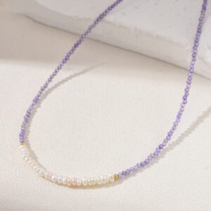 White Pearl Beaded Necklace, Gemstone Bead Necklace in Gold Filled, Adjustable Beaded Necklace, Handcrafted Necklace, NL053