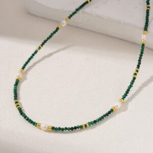 Malachite Pearl Beaded Necklace, Gemstone Bead Necklace in Gold Filled, Adjustable Beaded Necklace, Handcrafted Necklace, NL055