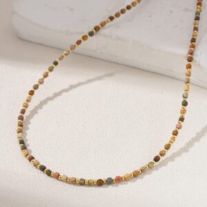 American Picture Jasper Beaded Necklace, Gemstone Bead Necklace in Gold Filled, Adjustable Beaded Necklace, Handcrafted Necklace, NL056