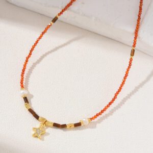 Tiger Eye Pearl Beaded Necklace, Gemstone Bead Necklace in Gold Filled, Adjustable Beaded Necklace, Handcrafted Necklace, NL058