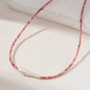 Rhodochrosite Pearl Beaded Necklace, Gemstone Bead Necklace in Gold Filled, Adjustable Beaded Necklace, Handcrafted Necklace, NL059