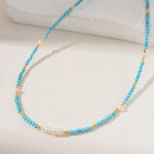 Turquiose Pearl Beaded Necklace, Gemstone Bead Necklace in Gold Filled, Adjustable Beaded Necklace, Handcrafted Necklace, NL060