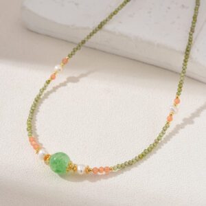 Jade Pearl Beaded Necklace, Gemstone Bead Necklace in Gold Filled, Adjustable Beaded Necklace, Handcrafted Necklace, NL061