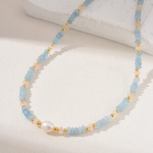 Morganite Beaded Necklace, Gemstone Bead Necklace in Gold Filled, Adjustable Beaded Necklace, Handcrafted Necklace, NL064