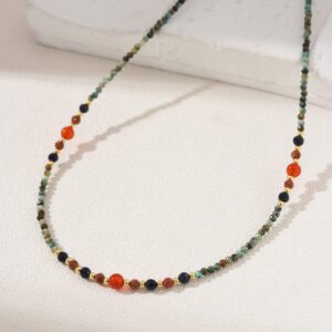 Turquoise Carnelian Beaded Necklace, Gemstone Bead Necklace in Gold Filled, Adjustable Beaded Necklace, Handcrafted Necklace, NL067