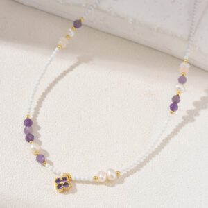 Amethyst Pearl Beaded Necklace, Gemstone Bead Necklace in Gold Filled, Adjustable Beaded Necklace, Handcrafted Necklace, NL070