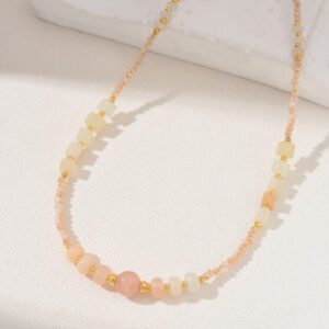 Peach Moonstone Beaded Necklace, Gemstone Bead Necklace in Gold Filled, Adjustable Beaded Necklace, Handcrafted Necklace, NL073