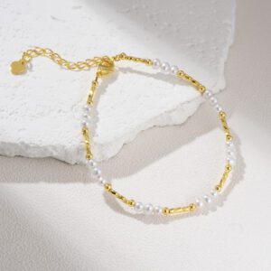 Gold Filled Freshwater Pearl Bracelet, Adjustable Beaded Bracelet, Dainty Elegant Minimalist Jewelry Gift for Women, Everyday Wear, BR094