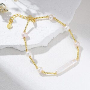 Gold Filled Freshwater Pearl Bracelet, Dainty Adjustable Baroque Pearl Beaded Bracelet for Women, Minimalist Bracelet, Gift for Her, BR099