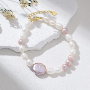 Gold Filled Freshwater Pearl Bracelet, Pink White Pearl Beaded Bracelet, Adjustable Elegant Minimalist Bracelet, Mother's Day Gift, BR100