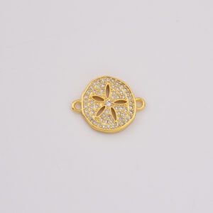Gold Filled Sand Dollar Connector Charm, CZ Pave Flower Link for DIY Bracelet Necklace Jewelry Making, Summer Beach Jewelry Supply, CN492