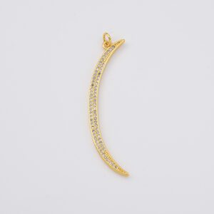 Gold Crescent Moon Charm CZ Micro Pave, Crescent Moon Pendant Bracelet, Cubic Zirconia Charm Gold Crescent Charm 53x15mm, CP153