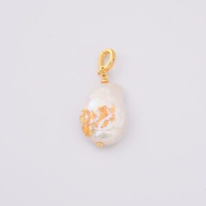 Gold Filled Baroque Pearl Pendant with Gold Flakes, Irregular Freshwater Pearl Charm for DIY Jewelry, Necklace Making, Gift for Her, CP2240